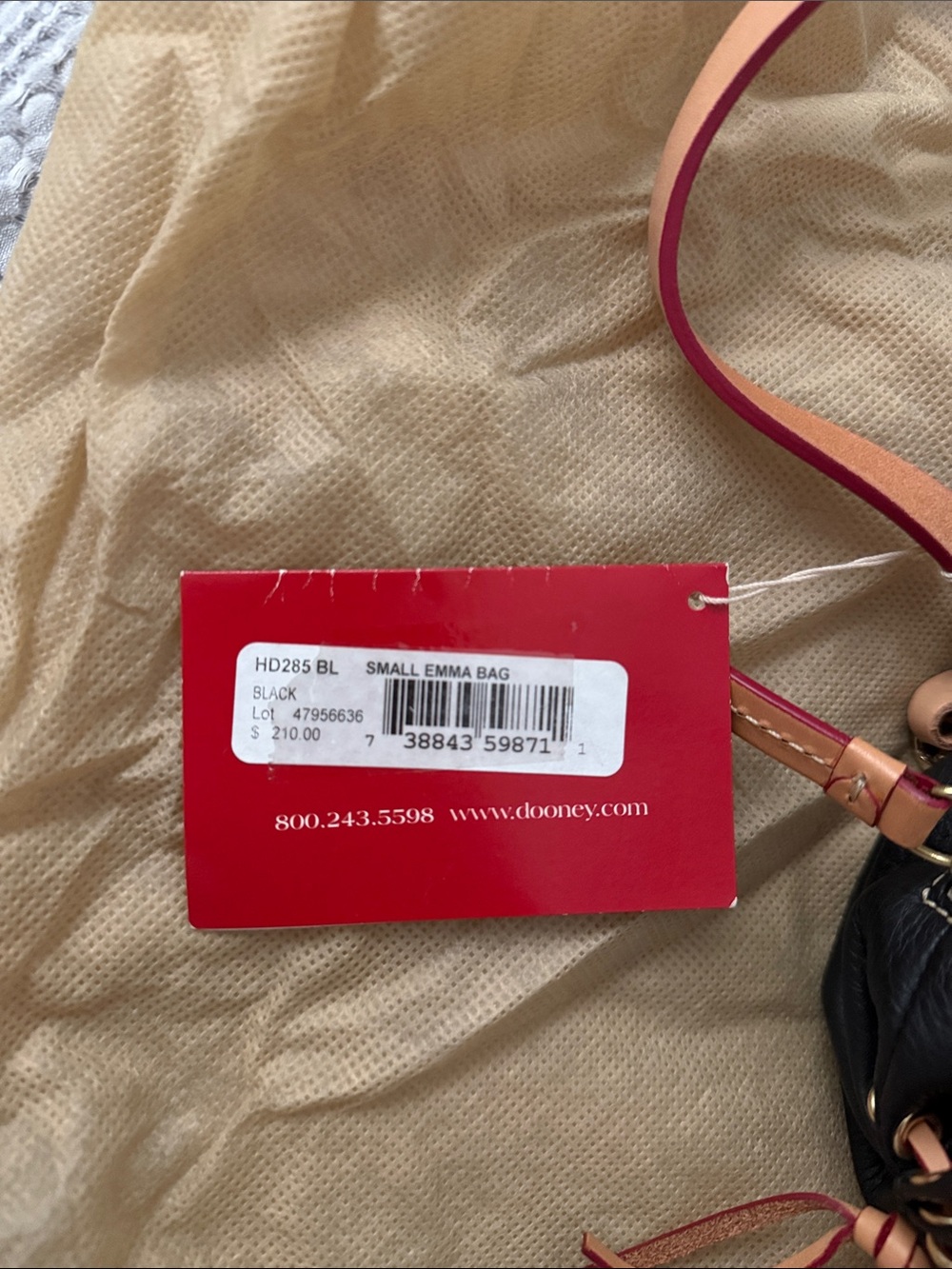 Dooney & Bourke Black Leather Shoulder Bag with Tan Straps and Coral Edge - Picture 7 of 7